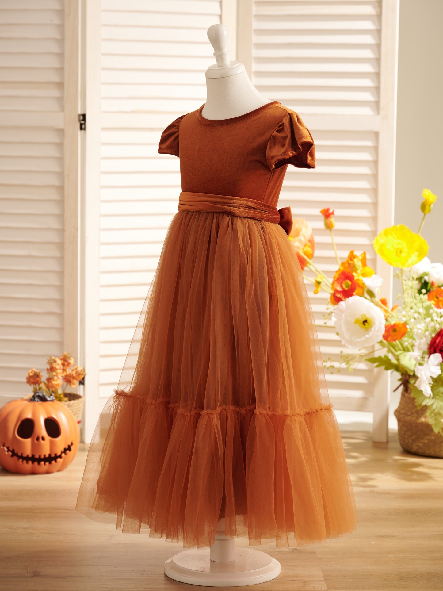 Velvet Floor-length Winter Flower Girl Dress