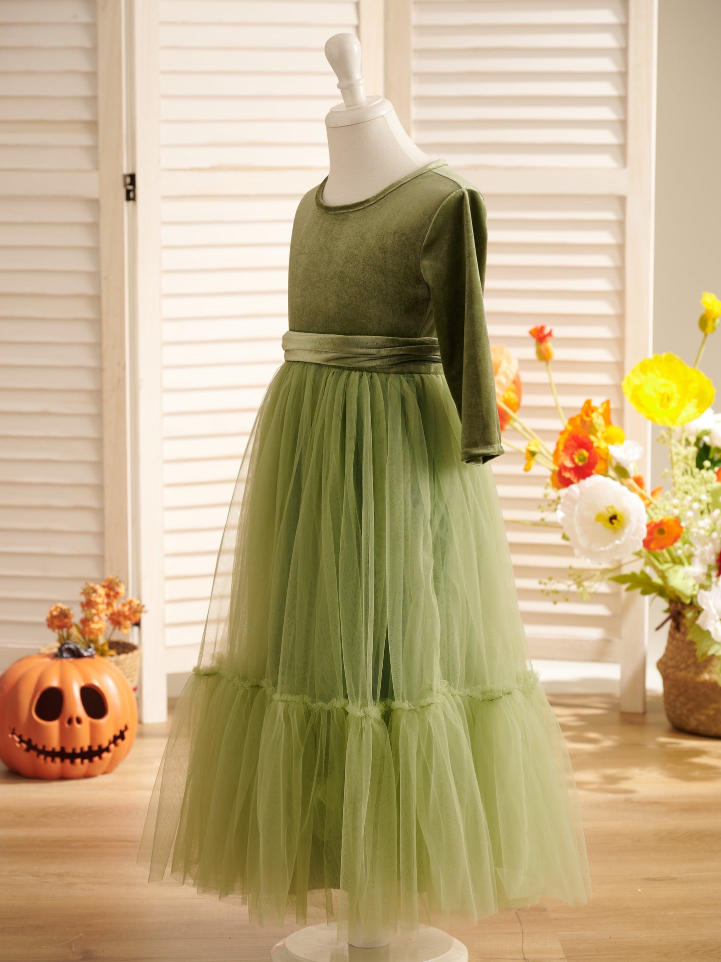 Velvet Ankle-length Winter Flower Girl Dress