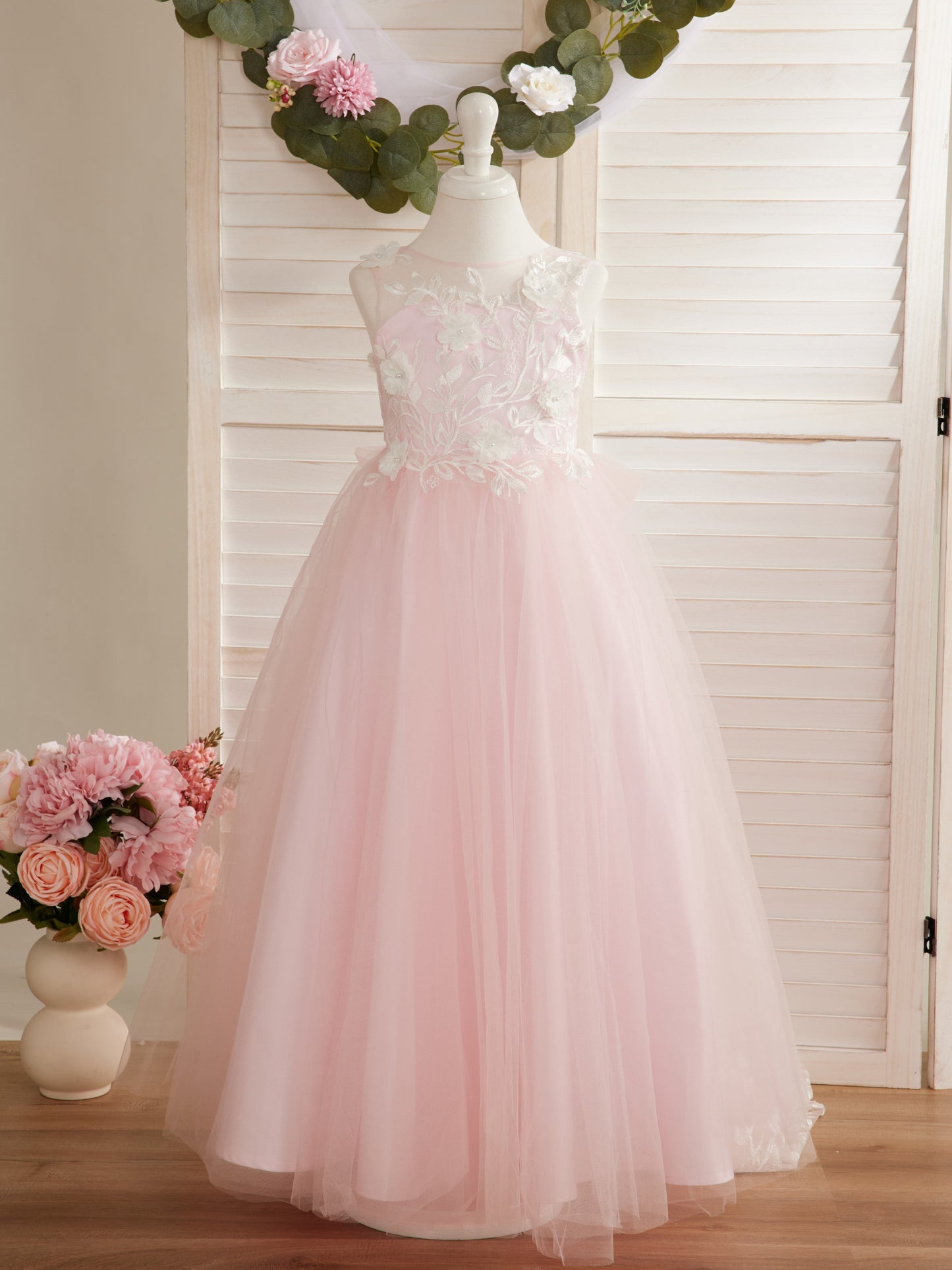 Dream Princess Sleeveless Lace and Tulle with Beading Flower Girl Dress