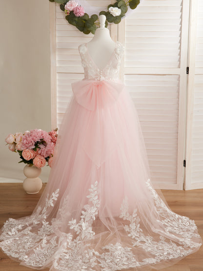 Dream Princess Sleeveless Lace and Tulle with Beading Flower Girl Dress