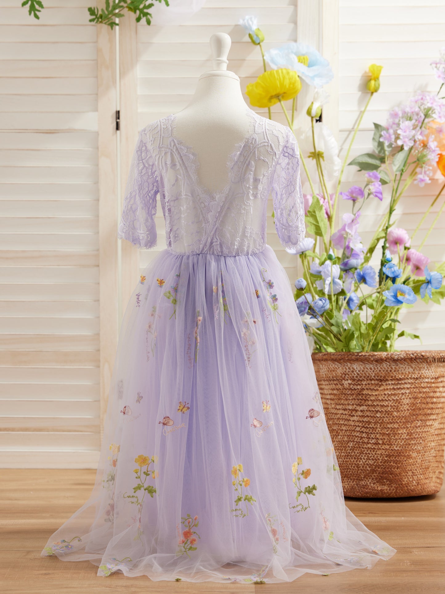 Sage Scoop Neck Cloth Surface and Tulle Flower Girl Dress (2003227581)