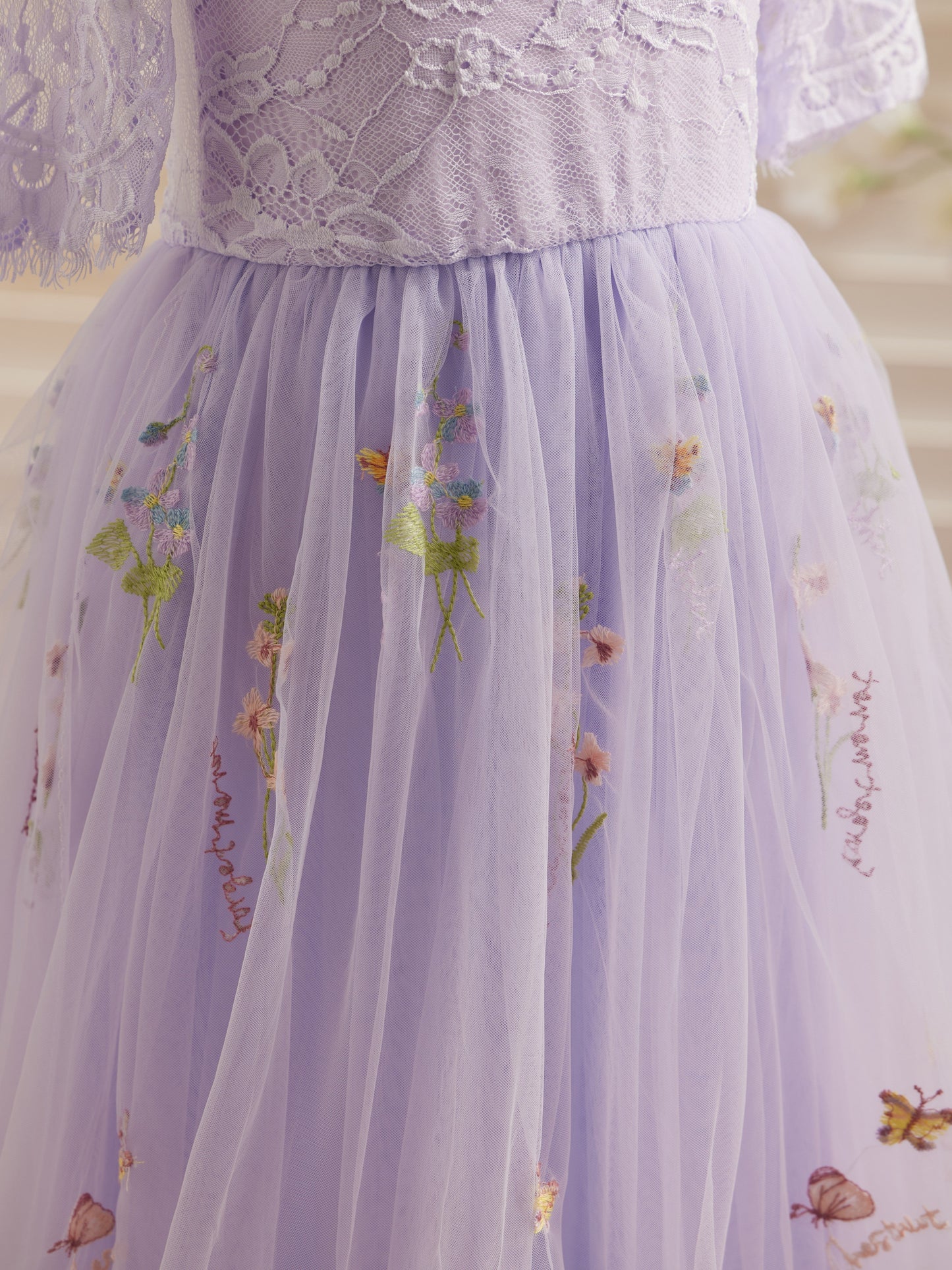 Sage Scoop Neck Cloth Surface and Tulle Flower Girl Dress (2003227581)