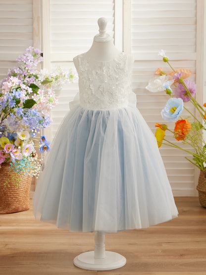 Floral Lace and Large Bow Tea-length Dress