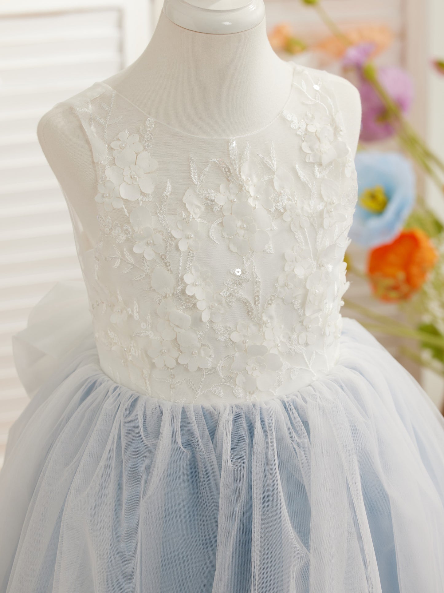 Floral Lace and Large Bow Tea-length Dress