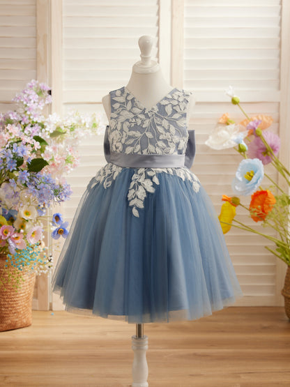 Sleeveless Lace Tulle Knee Length Flower Girl Dress