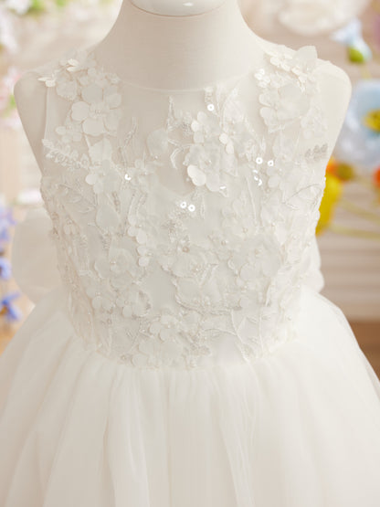 Floral Lace and Large Bow Tea-length Dress