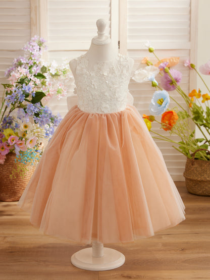 Floral Lace and Large Bow Tea-length Dress