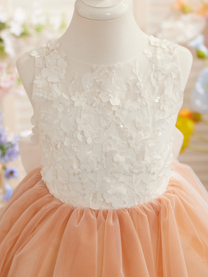 Floral Lace and Large Bow Tea-length Dress