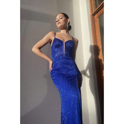 Sheath/Column Straps Sequined Split Sleeveless Formal Dress