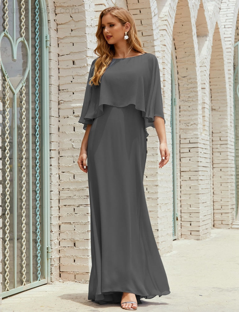 Numbersea Bridesmaid Dress Women Long Sleeve V-Neck Chiffon Formal Wedding Party 28018