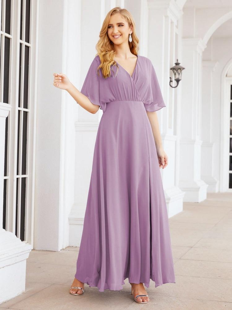 Numbersea V-Neck Bridesmaid Dress Chiffon Long Open Back Formal Dresses for Women Party Evening 28067-numbersea