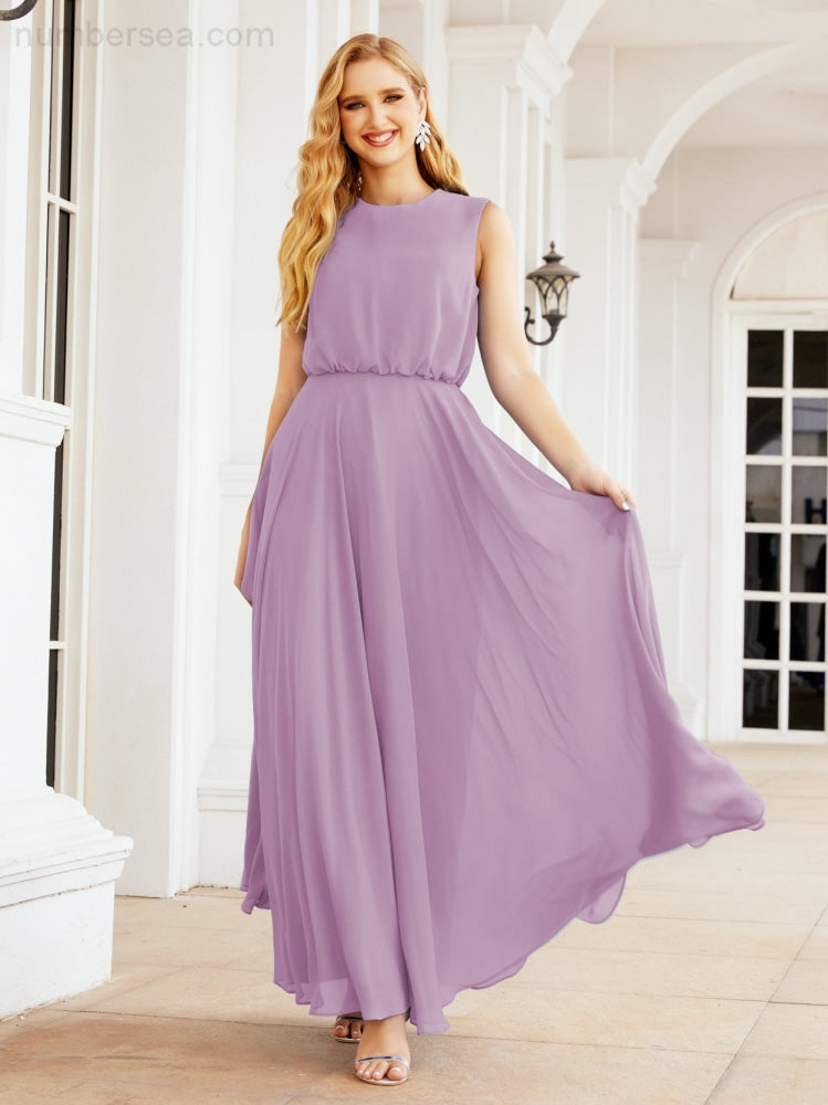 Numbersea Sleeveless Long Bridesmaid Dress A line Formal Evening Prom Gown 28025-numbersea