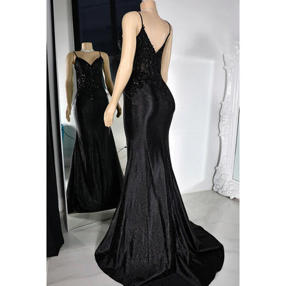 Glamorous & Dramatic Spaghetti Straps V neck Mermaid Sequins Evening Party Prom Dress