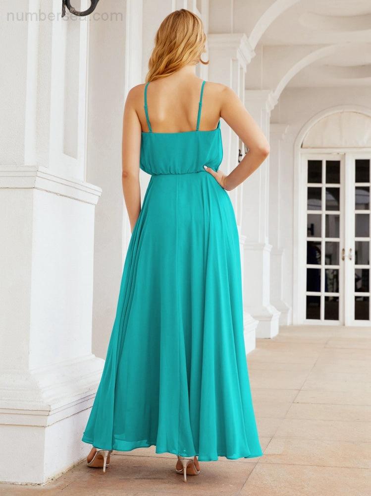 Numbersea Halter Long Bridesmaid Dresses Formal A line Juniors Dress 28029-numbersea