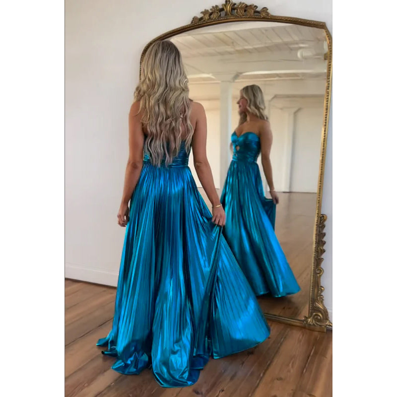 Simple & Casual Off-Shoulder Side Slit A-line Ruched Sleeveless Prom Dress