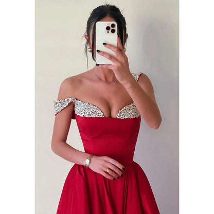 Elegant & Luxurious A-Line Rhinestone V-neck Straps Formal Party Prom Dress