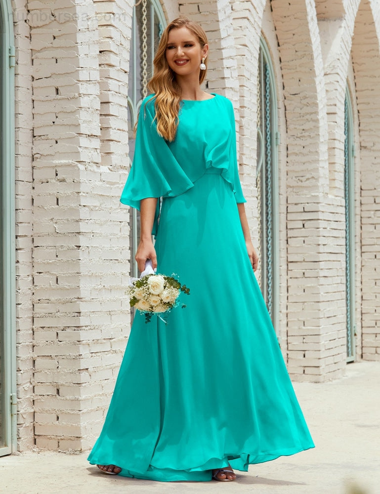 Numbersea Bridesmaid Dress Women Long Sleeve V-Neck Chiffon Formal Wedding Party 28018