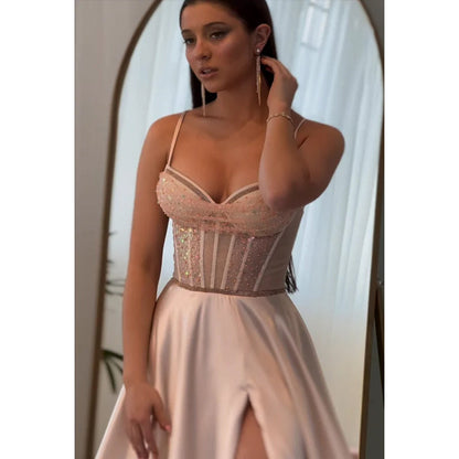 Gorgeous & Charming A-Line Spaghetti Straps Slit Formal Prom Dress