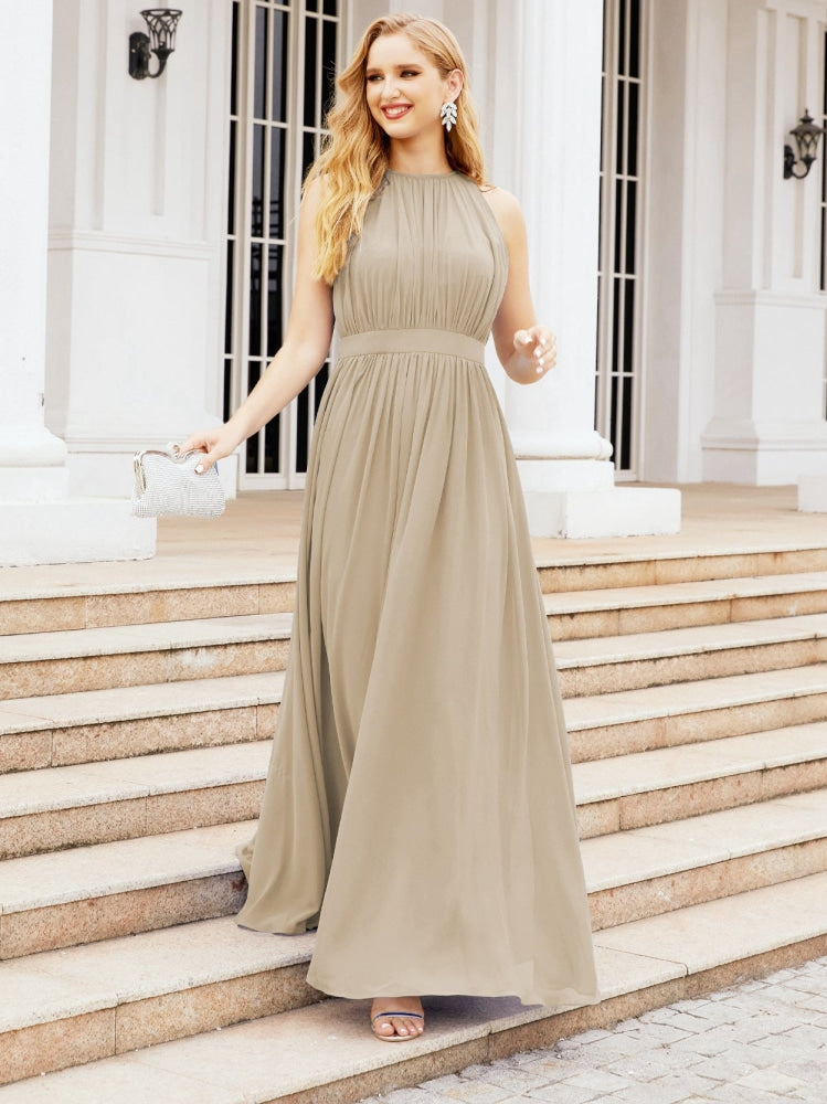 Numbersea Halter Bridesmaid Dress Empire Waist Formal Evening Prom Gown for Mother of The Bride 28030-numbersea