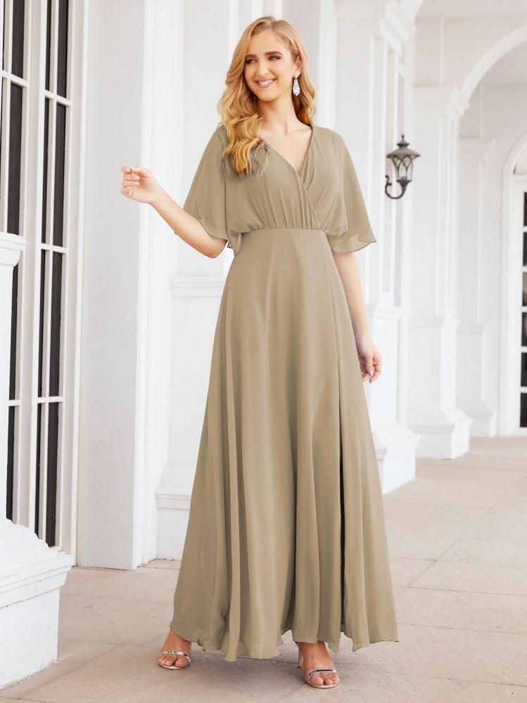 Numbersea V-Neck Bridesmaid Dress Chiffon Long Open Back Formal Dresses for Women Party Evening 28067-numbersea