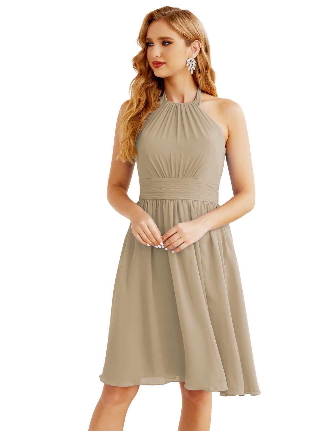 Numbersea Halter Chiffon Bridesmaid Dresses Short Sleeveless Formal Party Dress Open Back 28023