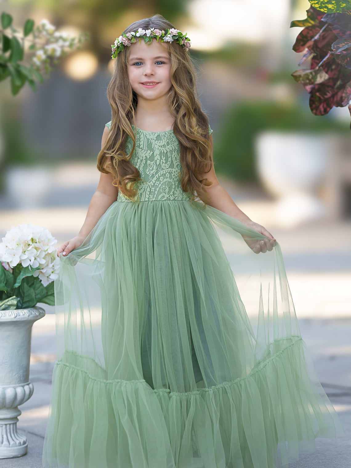 Lace Tulle Floor-length Boho Flower Girl Dress