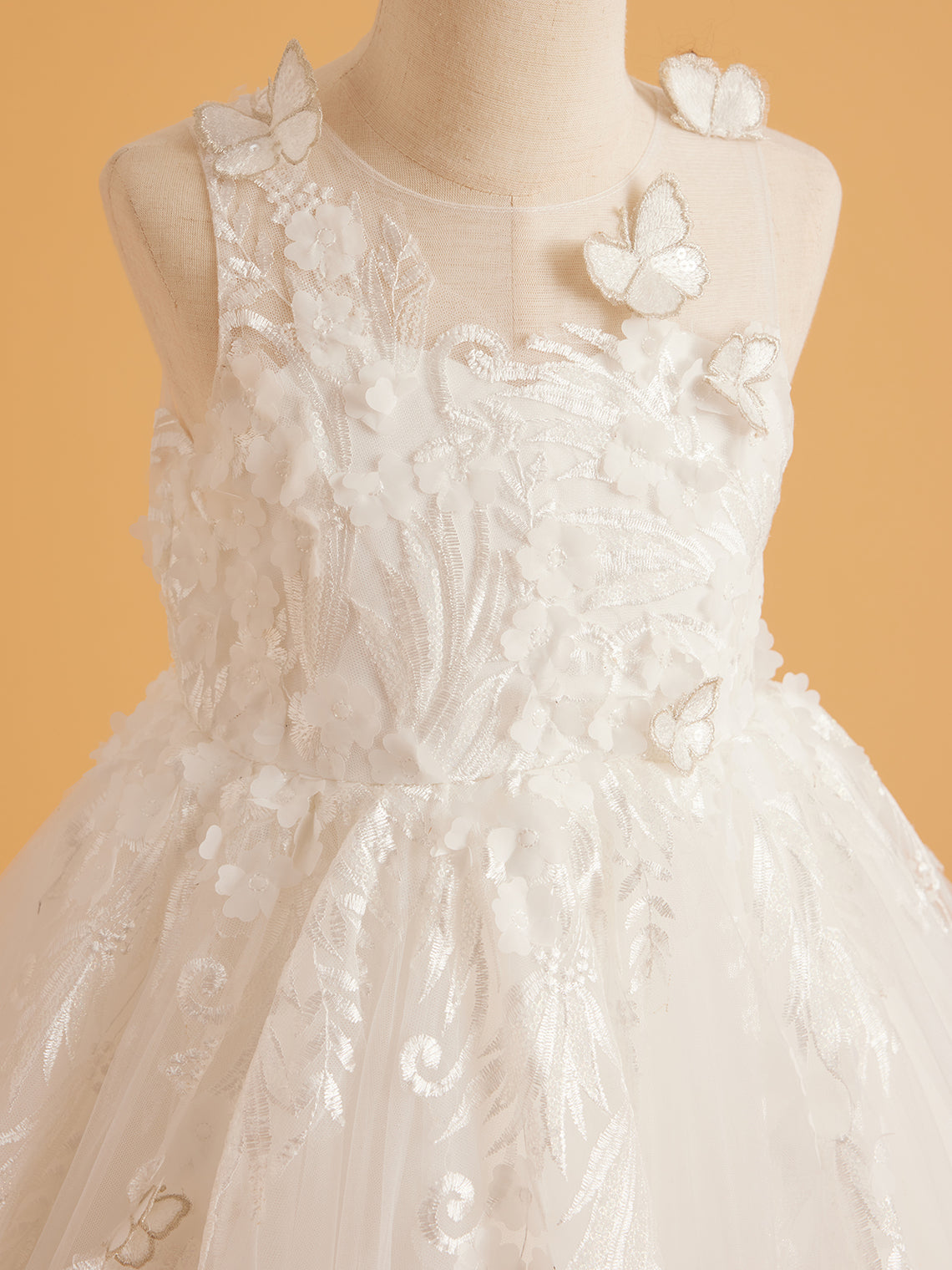 Lace Tulle Sweep Train Ivory Dress (2003227822)