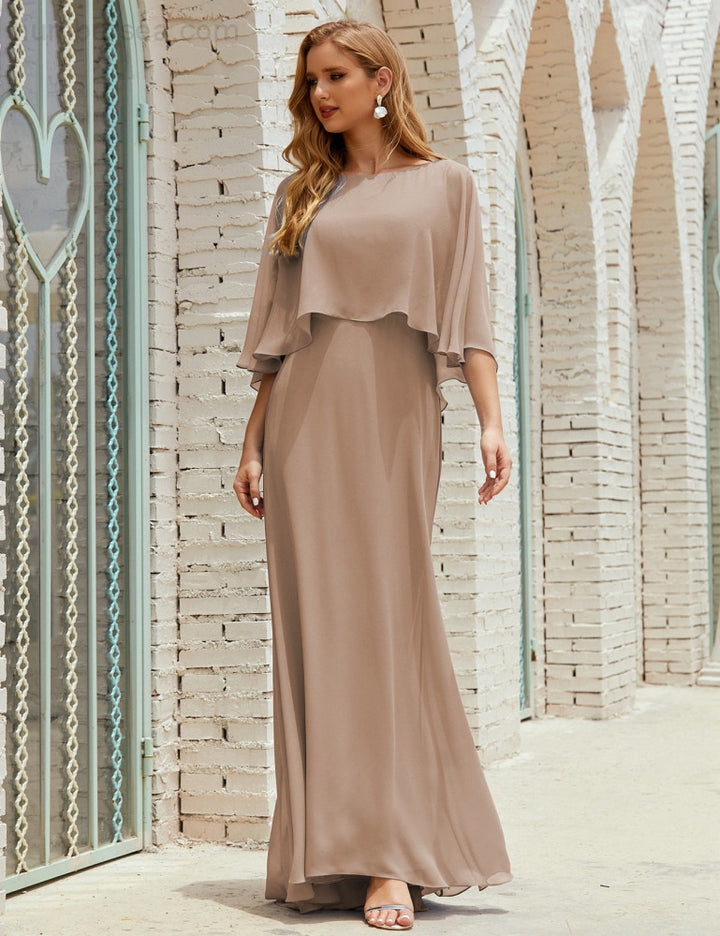 Numbersea Bridesmaid Dress Women Long Sleeve V-Neck Chiffon Formal Wedding Party 28018