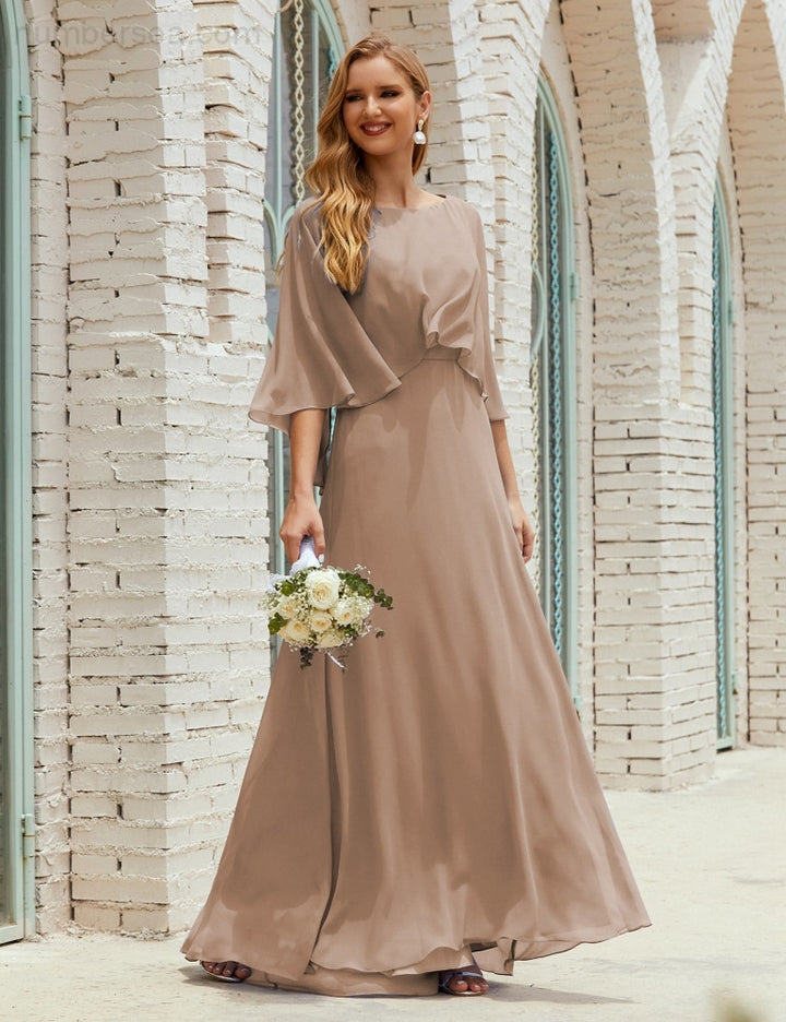 Numbersea Bridesmaid Dress Women Long Sleeve V-Neck Chiffon Formal Wedding Party 28018