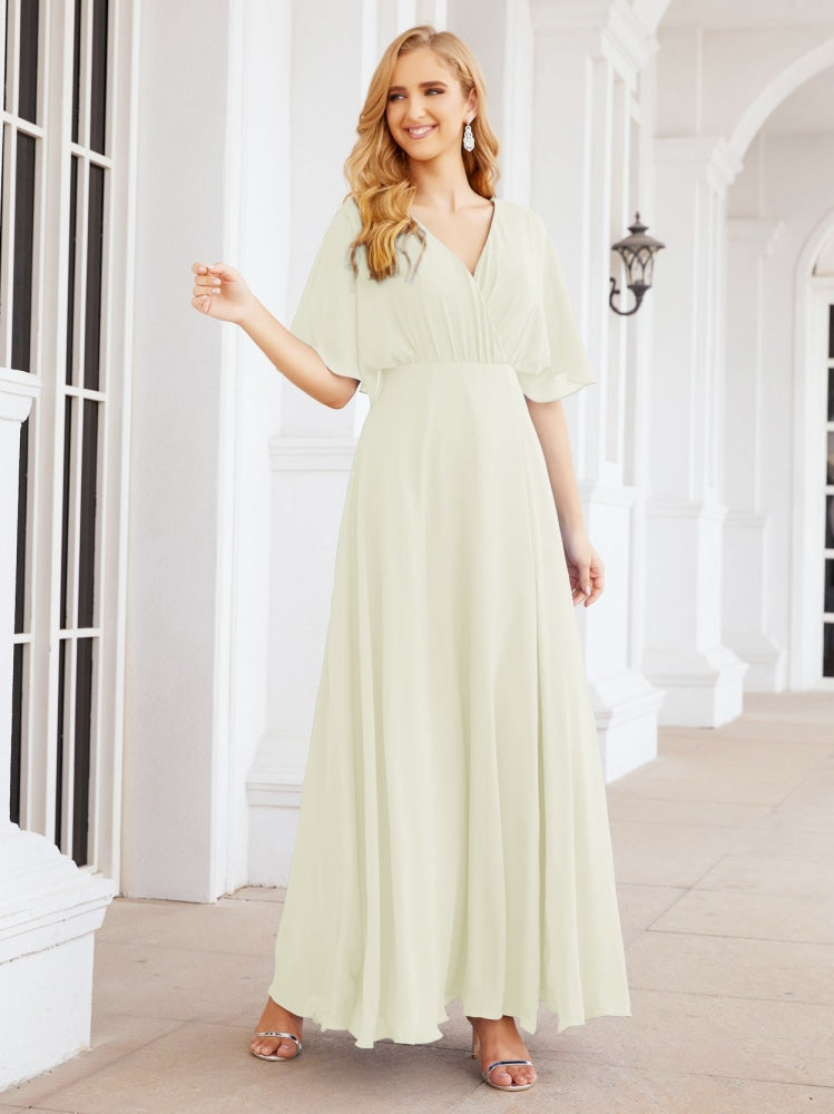 Numbersea V-Neck Bridesmaid Dress Chiffon Long Open Back Formal Dresses for Women Party Evening 28067-numbersea