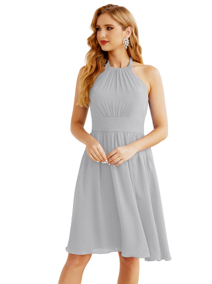 Numbersea Halter Chiffon Bridesmaid Dresses Short Sleeveless Formal Party Dress Open Back 28023