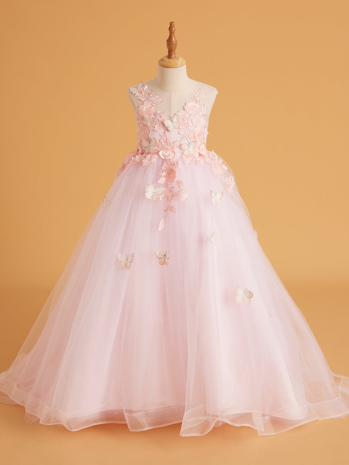 Lace Tulle Sweep Train Pink Dress (2003227825)