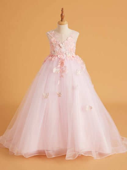 Lace Tulle Sweep Train Pink Dress (2003227825)