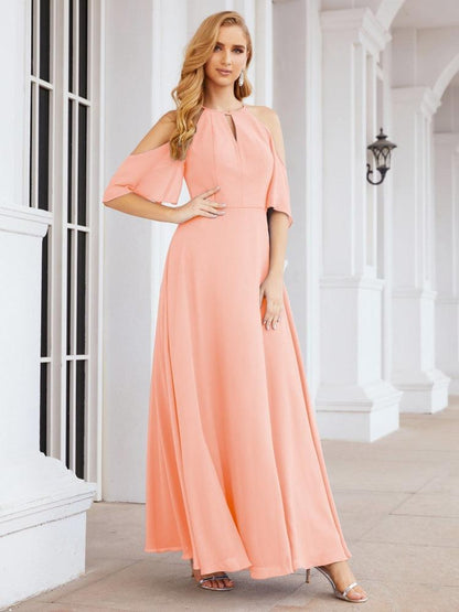 Numbersea Cold Shoulder Bridesmaid Dresses A-Line Long Formal Evening Gowns 28074-numbersea