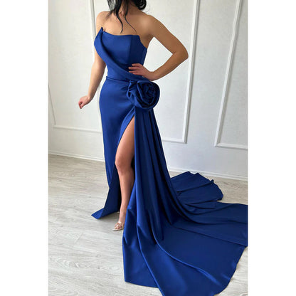 Elegant & Luxurious Halter Sleeveless Side Slit Sheath Prom Dress With Flower