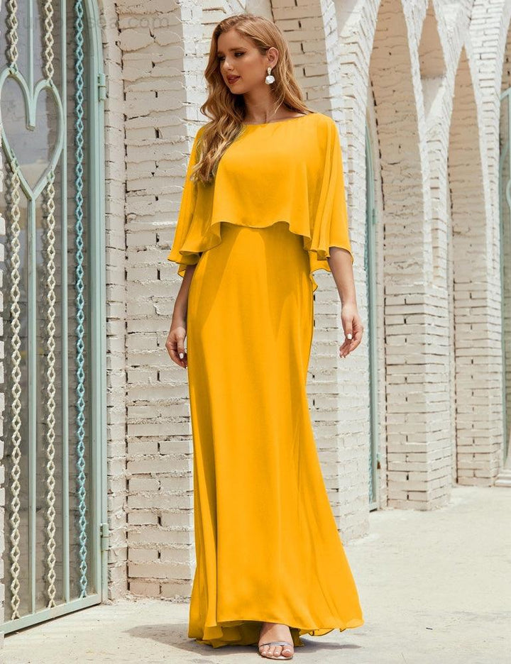 Numbersea Bridesmaid Dress Women Long Sleeve V-Neck Chiffon Formal Wedding Party 28018