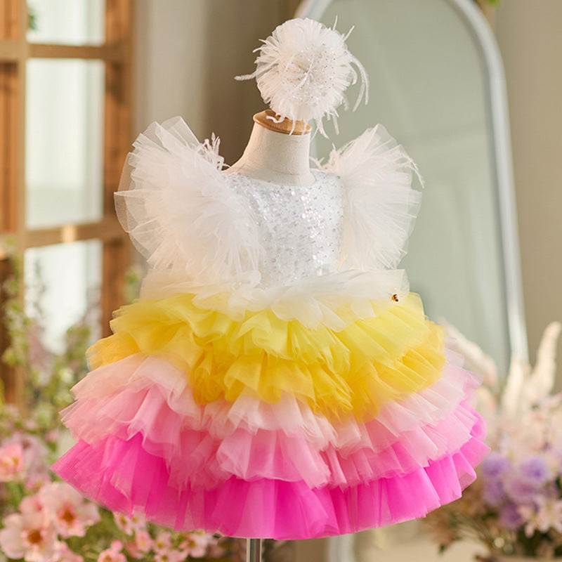 Sequins Tulle Knee-length 1st Birthday Party Dress