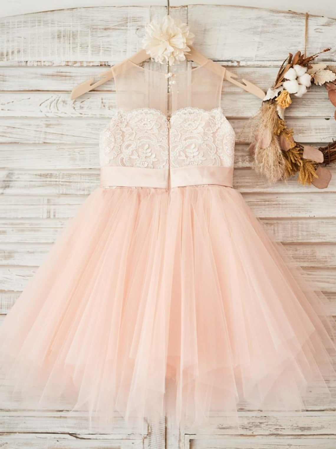 Lace Tulle Knee-length Pink Dress (2003227698)