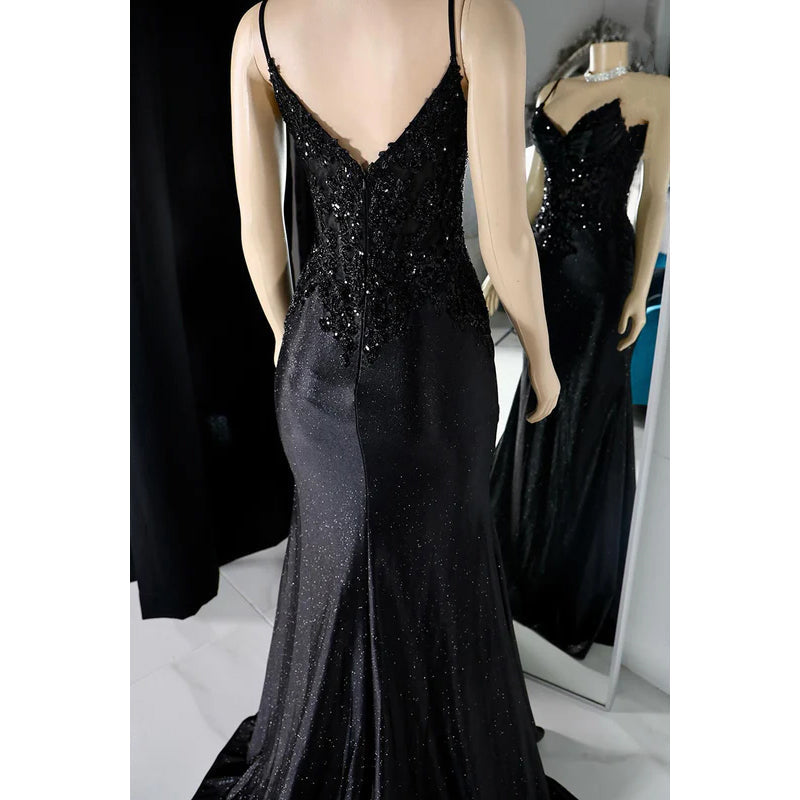 Glamorous & Dramatic Spaghetti Straps V neck Mermaid Sequins Evening Party Prom Dress