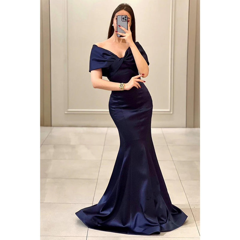 Simple Trumpet/mermaid Off-shoulder Pleats Long Prom Dress