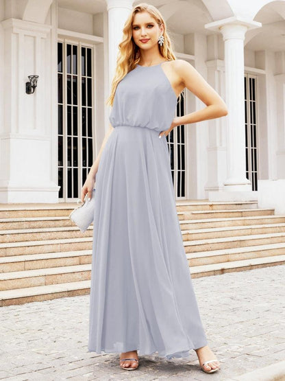 Numbersea Halter Long Bridesmaid Dresses Formal A line Juniors Dress 28029-numbersea