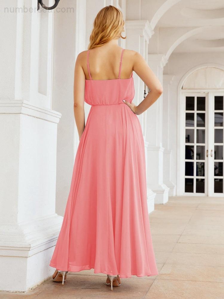 Numbersea Halter Long Bridesmaid Dresses Formal A line Juniors Dress 28029-numbersea