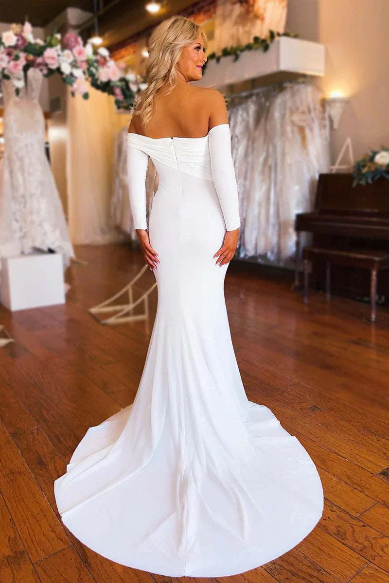 Wedding Dress Simple White Mermaid Long with Sleeves