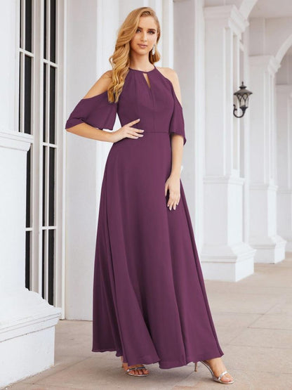 Numbersea Cold Shoulder Bridesmaid Dresses A-Line Long Formal Evening Gowns 28074-numbersea