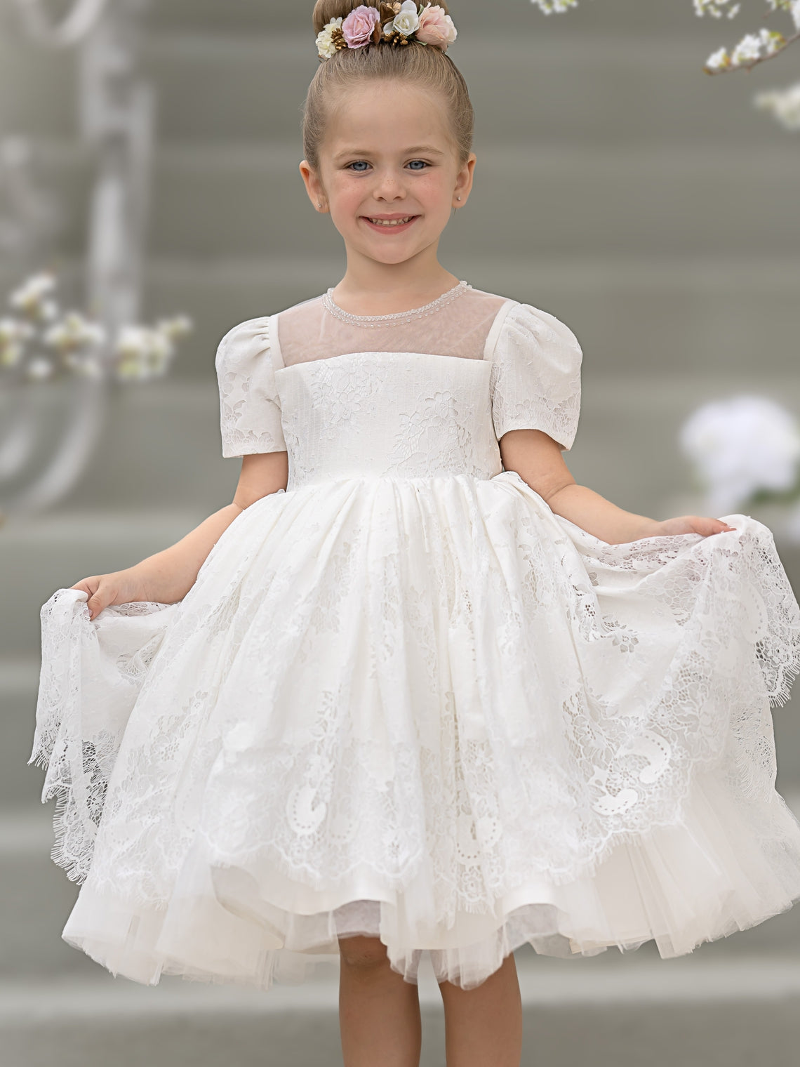 Lace Knee-length First Communion Flower Girl Dress