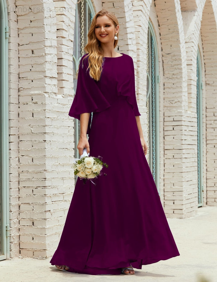 Numbersea Bridesmaid Dress Women Long Sleeve V-Neck Chiffon Formal Wedding Party 28018