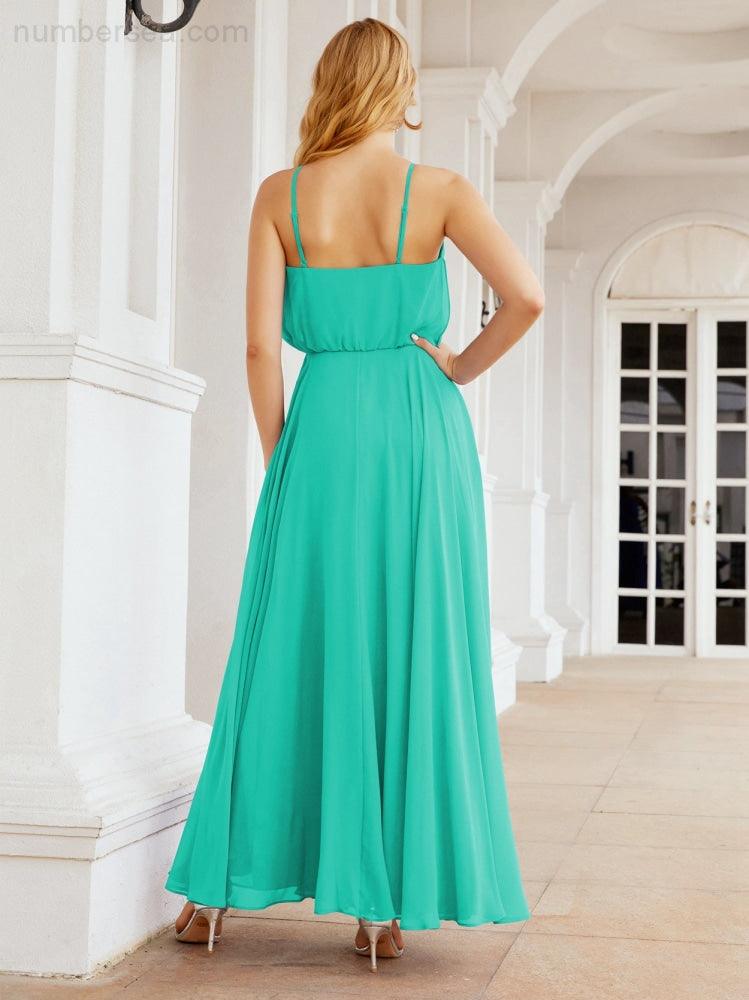 Numbersea Halter Long Bridesmaid Dresses Formal A line Juniors Dress 28029-numbersea