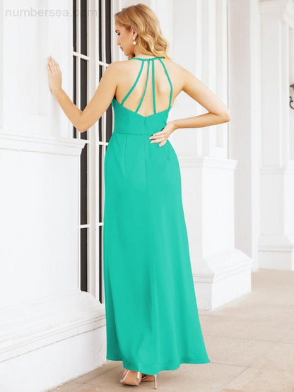 Numbersea Spaghetti Strap Bridesmaid Dresses V-Neck Long A-Line Formal Prom Gowns 28063-numbersea