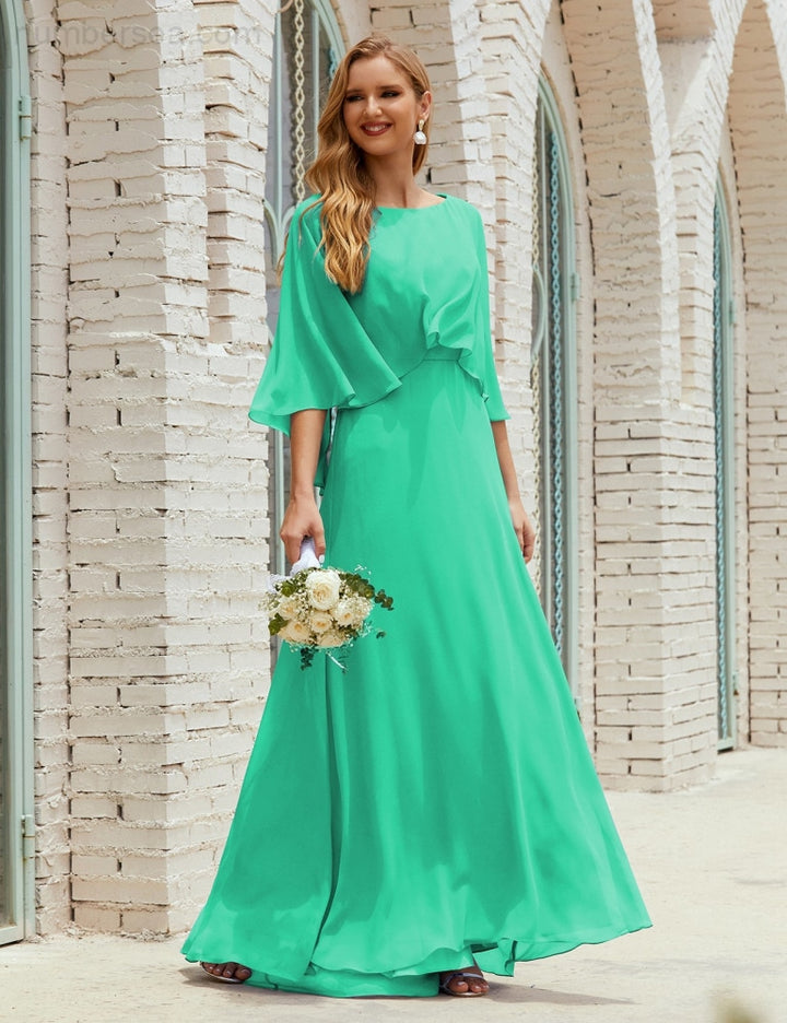 Numbersea Bridesmaid Dress Women Long Sleeve V-Neck Chiffon Formal Wedding Party 28018