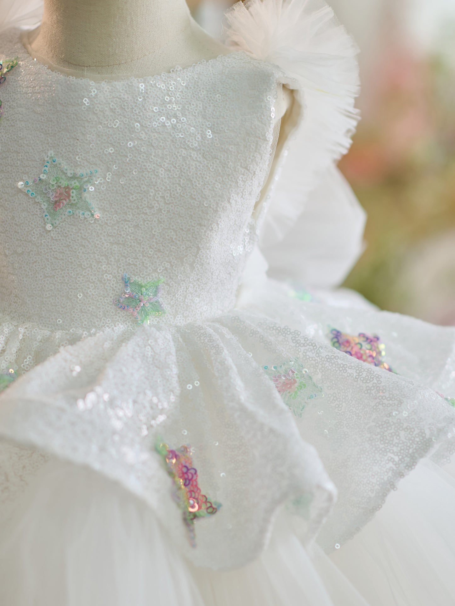 White Sequins Tulle Knee-length 1st Birthday Party Dress